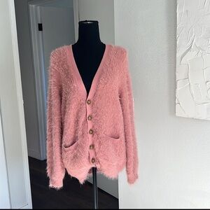 Urban Outfitters Pink Eyelash Shaggy Cardigan Sweater